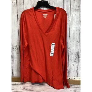Perfect Women Plus Size XXL Long Sleeve V Neck Classic Fit Tee Red